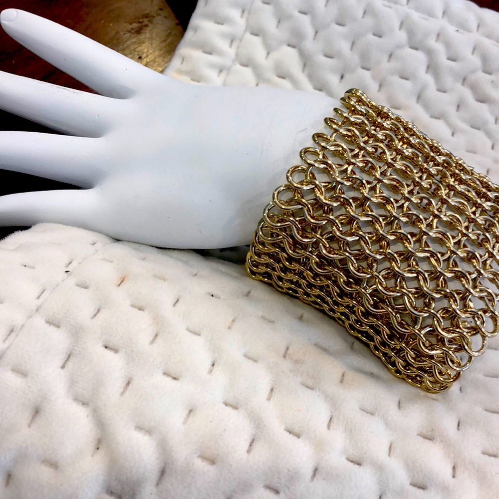 Polished Gold Links Gladiator Cuff Bracelet,NWT